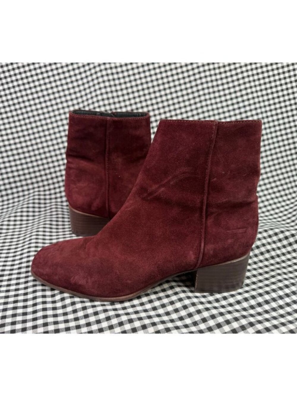 rag & bone Suede Ankle Boots Womens 37.5 Burgundy Block Heel Leather Sole